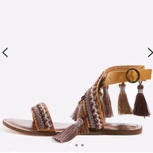 Fringed boho Topshop sandals brown pink gold tan